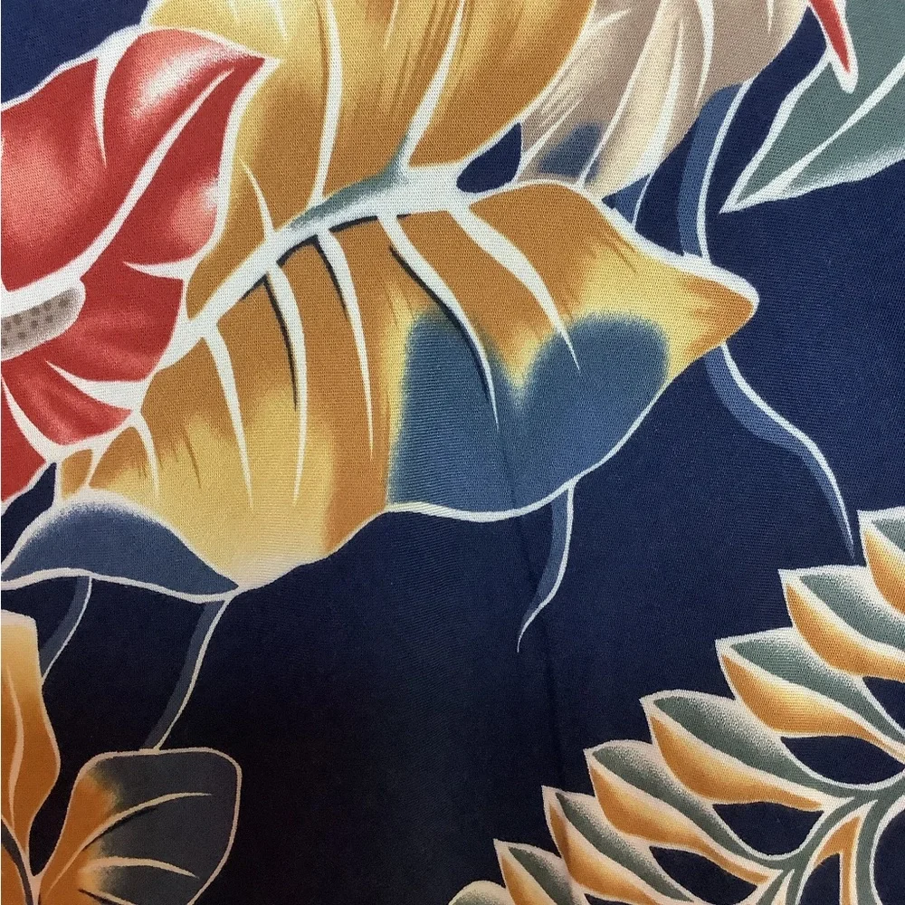 Hilo Hatties Hawaiian original size L Maxi dress blues tan& soft reds short SLV - Picture 5 of 13